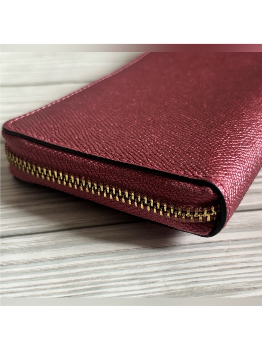 Coach Metallic Raspberry Zip-Around Wallet - Picture 4 of 9